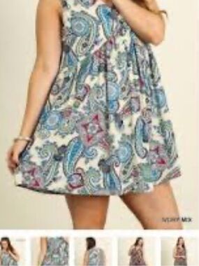 Umgee Size 2xl Paisley Mini Dress in Blue & Pink